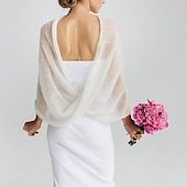 billiga Brudsjalar-Stolar Kvinnors wrap ren elegant ärmlös stickad klädsel bröllopswraps med ren färg för fest vår och sommar klä dig för att imponera