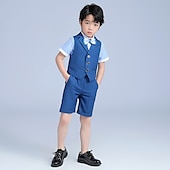 billiga Pojkes formella kostym-Pojkar 3D Ensfärgat Jacka &amp; byxor Klädesset Ärmlös Sommar Vår Mild Preppy stil Bomull Barn 4-13 år Formell Födelsedag Normal