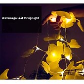 economico Striscie luci a batteria-Fogliame Di Ginkgo Artificiale Luci A Filo In Rattan Piante In Filo Di Rame Luci A Vite Bianco Caldo Per Decorare Le Pareti Del Giardino