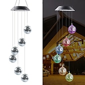 cheap Solar String Lights-Solar Wind Chime Light Mosaic Ball Night Light 7-Color Changing Independence Day Flag for Outdoor Patio Garden Window Curtain Tree Decoration