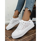 cheap Women&#039;s Sneakers-Women&#039;s White Lace Sneakers with Comfortable Sole and Lace-Up Design - Casual, Breathable Shoes for Everyday Wear