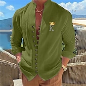 billiga Geometriska mönster-Herr Geometriska mönster Bokstav Dubbel (264x234 cm) Skjorta Knapp upp skjorta Långärmad Mode Streetwear Designer Utomhus Ledigt Dagligen Sommar Vår Höst Hög krage Mönster Svart Vit Rodnande Rosa Bl
