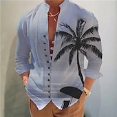 voordelige Tropische planten-Voor heren Kokosnootboom Tropische planten Overhemd Hawaiiaans overhemd Aloha-shirt Lange mouw Overhemd Opstaand Modieus Ontwerper Casual Buiten Vakantie Straat Geel blauw Fuchsia S M L