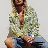 cheap Ethnic Pattern-Men&#039;s Paisley Tribal Shirt Boho Shirt Long Sleeve Fashion Designer Casual Outdoor Casual Daily Spring &amp;  Fall Turndown 3D Button-Down Light Pink Yellow Blue Green