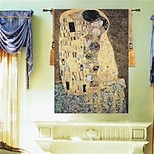 olcso Jacquard szőtt kárpitok-jacquard szőtt gobelin gobelin aubusson fali függöny klimt a szerető szövőszék pamut szövés nappali hálószoba dekoráció (bot és bojt nélkül)