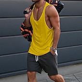 preiswerte Fitness Tank-Tops-Herren Tank Top Weste Unterhemd Ärmelloses Shirt Ärmellos Rundhalsausschnitt Sommer Einfarbig Mode Lässig Bequem Straße Täglich Ferien Schwarz Weiß Gelb Top T-Shirt für Herren