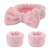 baratos Acessórios de penteados-Conjunto de 3 peças de faixa para lavar o rosto e pulseira, faixa de spa macia para maquiagem, cuidados com a pele, toalhas de pulso, pulseiras para lavar o rosto