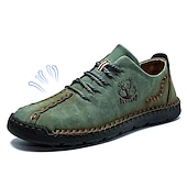abordables Baskets-chaussures décontractées à lacets en similicuir vert pour hommes – coutures artisanales, coupe confortable et style vintage pour un usage quotidien