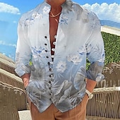 billiga Blommönster-Herr Blommig Grafiska tryck Skjorta Långärmad Skjorta Hög krage Utomhus Semester Gul Blå Grön Grå Mönster Kläder Mode Designer Ledigt Bekväm