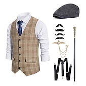 baratos Fantasias masculinas dos anos 1920-Anos 20 Retro Vintage Inspirado no vintage Roupa Festa a Fantasia Baile de Máscara Fantasias Xadrez Quadrados Sem Colarinho Fantasia Homens Dia Das Bruxas Carnaval Baile de Máscaras dia das Bruxas