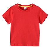 halpa T-paidat ja muut paidat-Lapset Poikien T-paita Tee Yhtenäinen väri Lyhythihainen Crewneck 100% puuvilla Lasten toppi Koulu Neutraali Päivittäin Perus Kesä Vaalean sininen 3-13 vuotta