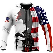 tanie Wzór flagi-Męskie Wzory graficzne Flagi Bluza z Kapturem Z kapturem Bluzy Rozpinana bluza z kapturem Długi rękaw Bluza z kapturem Kaptur Moda miejska Druk 3D Sport i turystyka Codzienny Sport Biały + Jasnoszary