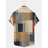 ieftine Model Geometric-Bărbați Tartan / Carouri Model Geometric Epocă Cămașă Camașă cu nasturi Manșon scurt Modă Designer Casual Vacanță Zilnic Ieșire Primavara vara Răsfrânt Imprimeu Albastru Verde Galben Albastru piscin