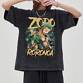 baratos Gráfico de personagem de desenho animado e filme-One Piece Roronoa Zoro Japonesa/Curta Camiseta lavada com ácido extragrande Imprimir vintage retrô Punk &amp; Gótico Para Casal Homens Mulheres Adulto Hot Stamping Casual / Diário