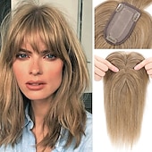 baratos Pedaços de cabelo humano e postiços-Mulheres Cabelo Humano Topetes Liso 100% Feita a Mão Design de moda / Macio / Festa Festa / Festa / Noite / Roupa Diária