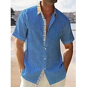 cheap Geometric Pattern-Men&#039;s Leaves Shirt Button Up Shirt Short Sleeve Tropical Fashion Hawaiian Outdoor Beach Summer Spring Turndown Print Button-Down Red Brown Beige Blue+Blue