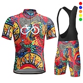 economico Set di abbigliamento da uomo-Per uomo Maglia con salopette corta da ciclismo Manica corta Ciclismo da montagna Cicismo su strada Giallo Rosso Azzurro cielo Pop art Bicicletta Completo tuta Pad 3D Traspirante Asciugatura rapida