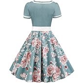 olcso Ruhák-Retró 1950-es Déli A-Line ruha Rockabilly Swing ruha Virágos A-vonalú V-alakú Jelmez Női Farsang Álarcos mulatság Party estélyi viselet Hazaérkezés Koktélparty Felnőttek Ruha Hazatérő ruhák Tavaszi