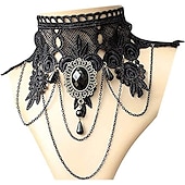 abordables Conjuntos-Conjuntos con vestido medieval con mangas acampanadas de encaje tatuaje gargantilla collar 2 piezas retro vintage punk estilo gótico brujas trajes mujer cosplay disfraz carnaval fiesta casual diario