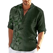 economico Modello di piante-Per uomo Foglie Camicia Camicia con bottoni Manica lunga Di tendenza Streetwear Originale Informale Per uscire Estate Primavera Autunno Colletto alla coreana Stampa Blu Viola Verde Cachi Grigio