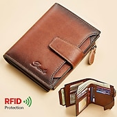 baratos porta-cartões e estojos-1 unidade de Carteira Masculina de Couro Legítimo Vintage Curta Multi Função Porta-Cartão de ID com Bloqueio RFID Zíper para Moedas Presentes para Homens no Dia dos Namorados