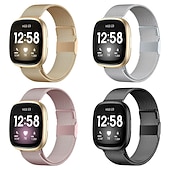 billige Fitbit klokkebånd-Reim til Smartklokke Kompatibel med Fitbit Versa 4 Sense 2 Versa 3 Sense Rustfritt stål Smartklokke Stropp Pustende Støtsikker Milanesisk rem Erstatning Armbånd