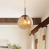 abordables Suspension-Lampes suspendues à LED îlot de cuisine en verre 10 &quot;éclairage en verre soufflé à la main luminaires d&#039;entrée de foyer de ferme moderne globe suspendu au plafond sur la table ambre/gris fumé 110-240v