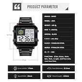 economico Orologi digitali-Orologio digitale SKMEI per uomini 3ATM impermeabile orologio di lusso da uomo per affari cronometro con retroilluminazione orologio quadrato sportivo in acciaio inossidabile per uomini