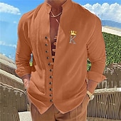 billiga Geometriska mönster-Herr Geometriska mönster Bokstav Dubbel (264x234 cm) Skjorta Knapp upp skjorta Långärmad Mode Streetwear Designer Utomhus Ledigt Dagligen Sommar Vår Höst Hög krage Mönster Svart Vit Rodnande Rosa Bl