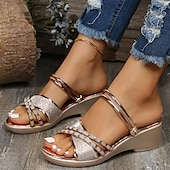 economico Sandali Casual-sandali con zeppa neri da donna – scarpe slip-on con cinturini e strass scintillanti per l&#039;estate, abbigliamento casual e da festa