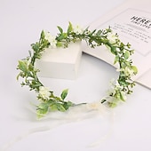abordables Accessoires de coiffure-mariée vert feuille couronne bohème casque floral bandeau photo prop coiffe headflower