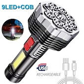 abordables Lampes de poche-Lampe de poche à 9 led torche super forte avec lanterne de poche rechargeable usb portable étanche