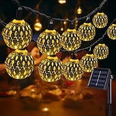 abordables Guirlandes solaires-Guirlande lumineuse solaire marocaine élégante pour réception de mariage, guirlande lumineuse à LED en forme de globe, éclairage d&#039;extérieur étanche, 8 modes d&#039;éclairage, boule lumineuse étanche