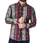voordelige westernhemden voor heren-Voor heren Grafische prints Wijnoogst Geometrie Overhemd Westers overhemd Cowboyshirt Lange mouw Modieus Streetwear Ontwerper Buiten Dagelijks Herfst winter Strijkijzer Afdrukken Button-omlaag Rood