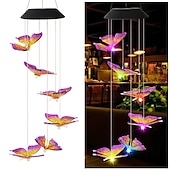 economico Luci paesaggistiche-campanelli eolici solari a led luci esterne luci a farfalla cangianti luci esterne solari impermeabili 6 led campanelli eolici luci ad energia solare per la decorazione di finestre di casa, giardino, patio