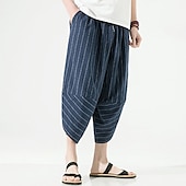 billiga Retro-Herr Shorts Linne Shorts Sommarshorts Capribyxor Ficka Rand Komfort Andningsfunktion Utomhus Dagligen Utekväll Linne- / bomullsblandning Mode Ledigt Svart Mörkblå