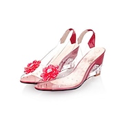 cheap Casual Sandals-Women&#039;s Transparent Wedge Sandals with Floral Rhinestone Decoration – Stylish Open-Toe Shoes for Summer, Parties, and Special Occasions