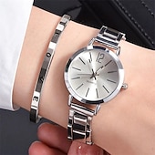 abordables Relojes de Cuarzo-Reloj de cuarzo para mujer con pulsera de amor, conjunto de joyería, reloj de pulsera analógico de lujo a la moda, reloj digital de acero inoxidable, regalo de San Valentín para ella