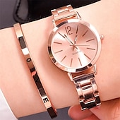 abordables Relojes de Cuarzo-Reloj de cuarzo para mujer con pulsera de amor, conjunto de joyería, reloj de pulsera analógico de lujo a la moda, reloj digital de acero inoxidable, regalo de San Valentín para ella