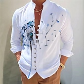 billiga Blommönster-Herr Mörk Skjorta Aloha skjorta Långärmad Mode Designer Ledigt Semester Dagligen Utekväll Höst Vår &amp; sommar Hög krage Mönster Svart Gul Svart / Röd Armégrön Rubinrött