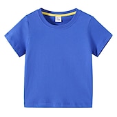 halpa T-paidat ja muut paidat-Lapset Poikien T-paita Tee Yhtenäinen väri Lyhythihainen Crewneck 100% puuvilla Lasten toppi Koulu Neutraali Päivittäin Perus Kesä Vaalean sininen 3-13 vuotta