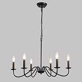 baratos Estilo Vela-Candelabro preto de 6 luzes lustres de ferro industriais rústicos iluminação para cozinha, sala de jantar, sala de estar, quarto, 35 polegadas, e12,110-240v