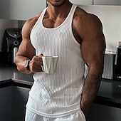 billige Treningsskjorter uten armer-Herre Singleter Vest topp Underskjorte Ermeløs skjorte Ermeløs Crew-hals Sommer عادي Mote Designer Muskel utendørs Ut på byen Treningssenter Svart Hvit Navyblå Topp T-skjorte for menn