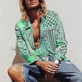 cheap Ethnic Pattern-Men&#039;s Paisley Tribal Shirt Boho Shirt Long Sleeve Fashion Designer Casual Outdoor Casual Daily Spring &amp;  Fall Turndown 3D Button-Down Light Pink Yellow Blue Green