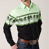 preiswerte Westernhemden für Herren-Herren Grafikdrucke Hemd Westernhemd Cowboy-Shirt Langarm Mode Streetwear Designer Outdoor Täglich Herbst Winter Umlegekragen Druck Button-Down Aprikose Blau Purpur Grün
