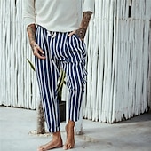 cheap Casual Pants-Men&#039;s Trousers Summer Pants Beach Pants Pocket Drawstring Elastic Waist Stripe Comfort Breathable Casual Daily Holiday Fashion Classic Style Navy Blue Blue