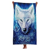 cheap Beach Towel Sets-1PC Beach Swimming Towels Tiger Lion Wolf Cartoon Animal Pattern Printing Folded Quick-Dry Soft Towels Home Decor Travel