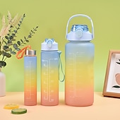 economico Bicchieri-2000ml/900ml/300ml 3 pezzi tazza di plastica sfumata satinata tazza di paglia portatile di grande capacità con manico da viaggio all&#039;aperto bottiglia di acqua smerigliata laureata colore sfumato bottiglia sportiva tazza di paglia