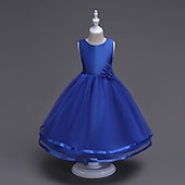 preiswerte Partykleider-kinderkleidung Mädchen Kleid Party Kleid Feste Farbe Ärmellos Formal Hochzeit Besondere Anlässe Gitter Modisch bezaubernd Prinzessin Baumwolle Maxi abendkleider Schaukelkleid A Linie Kleid Sommer