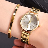 abordables Relojes de Cuarzo-Reloj de cuarzo para mujer con pulsera de amor, conjunto de joyería, reloj de pulsera analógico de lujo a la moda, reloj digital de acero inoxidable, regalo de San Valentín para ella